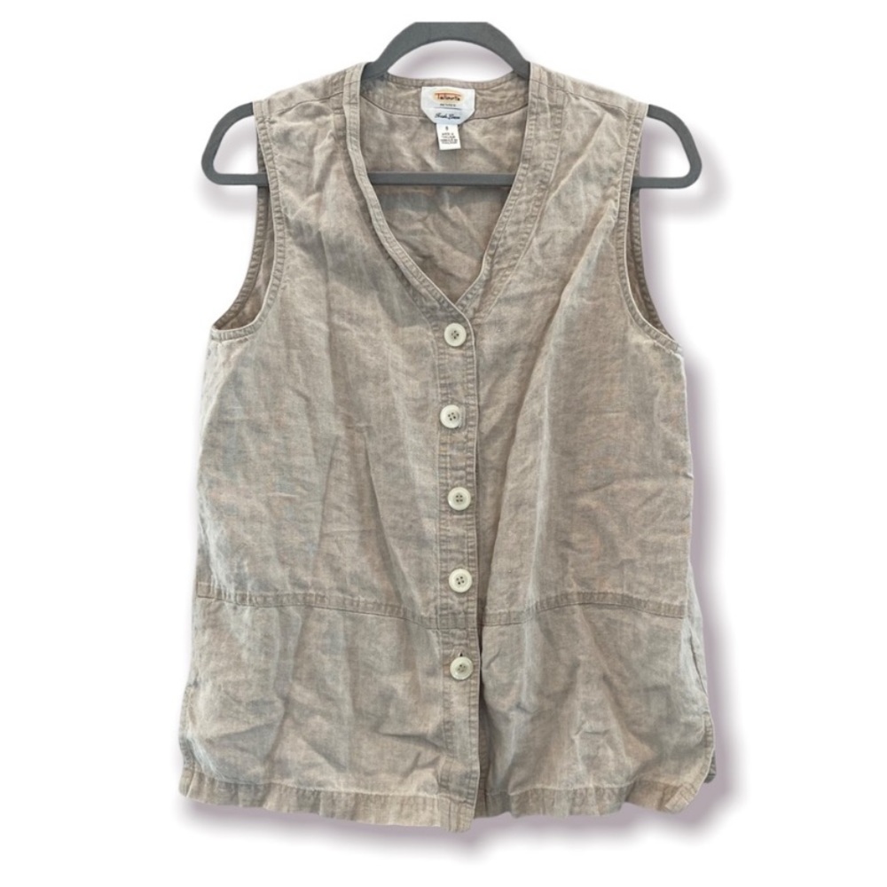 TALBOTS Linen Top Minimalist Sleeveless Button Down Small Petite